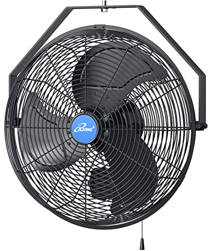 iLiving Ventilador resistente a la intemperie para interior y exterior de velocidad variable de 18 pulgadas montado en la pared Grado industrialde carga 6360 CFM, negro, exterior 18