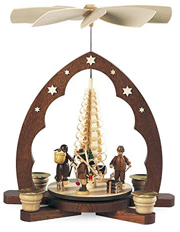 Mueller Weihnachtspyramide Erzgebirgsfiguren Spitzbogen, Spanbaum, 1-stöckig, 30 cm hoch, natur, original Erzgebirge Seiffen