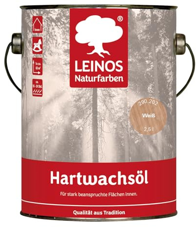 LEINOS Hartwachsöl 2,50 l Weiß – natürliches, ergiebiges Holzöl für Fußböden, Möbel und Treppen | seidenmatt, pflegend, für alle Innenholzflächen geeignet, schützt vor Feuchtigkeit und Abnutzung