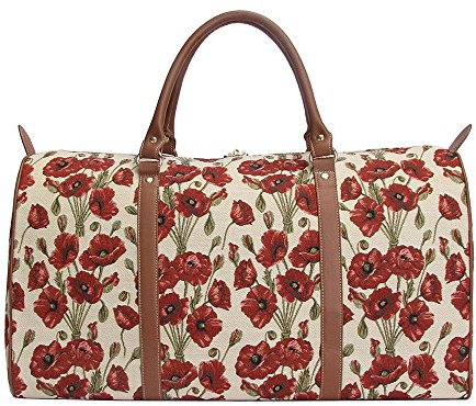Signare Gobelin-Gepäcktasche für Reisen und Sport/große Reisetasche für Damen Sporttasche Damen mit Blumenmustern (Mohn) (BHOLD-POP)