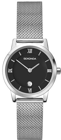 Sekonda Women's Quartz Watch with Black Dial Analogue Display and Silver Stainless Steel Bracelet 2102.27