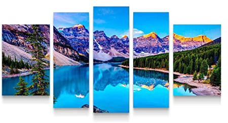 Startonight Cuadro Moderno en Lienzo Puente en la Orilla, Pintura Paisaje Playa Formato Grande, Conjunto de 5 Piezas Para Salon Decoración 90 x 180 cm Efecto Día y Noche - Brilla en la Oscuridad