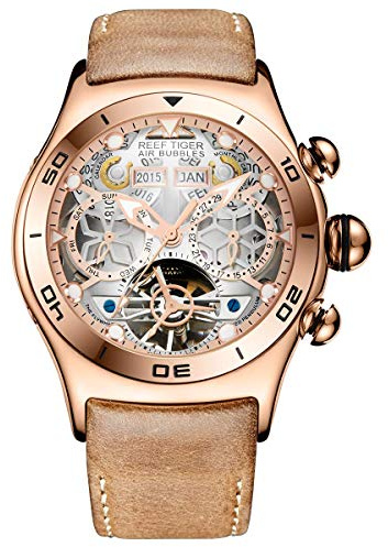 REEF TIGER Herren Uhr analog Automatik mit Leder Armband RGA703