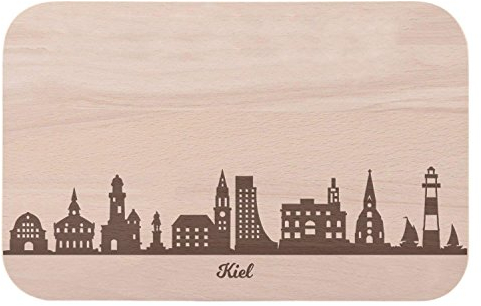 Frühstücksbrettchen Kiel mit Skyline Gravur - Brotzeitbrett & Geschenk für Kiel Stadtverliebte & Fans - ideal auch als Souvenir