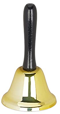 10 x Tischglocke Handglocke, lauter Klang, Holzgriff, Schule, Rezeption, Weihnachtsdeko, Eisen, 12 cm groß, gold