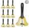 10 x Tischglocke Handglocke, lauter Klang, Holzgriff, Schule, Rezeption, Weihnachtsdeko, Eisen, 12 cm groß, gold