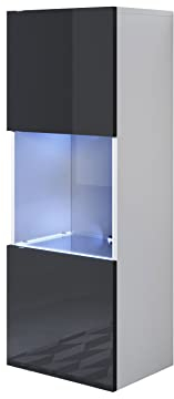 MB Muebles Bonitos | Vitrinenschrank Luke V3 | Breite 40 x Höhe 126 x Tiefe 29 cm | Glänzendes Melamin | Weiß und Schwarz