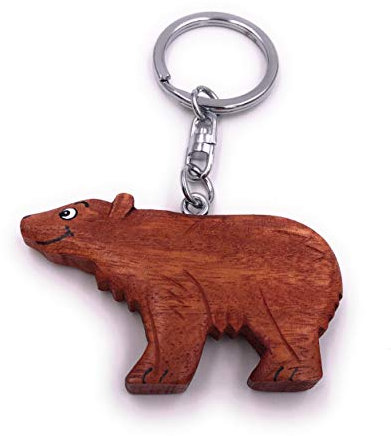 H-Customs Braun Bär Süß Tier Grizzly Echt Holz Edel Handmade Schlüsselanhänger Anhänger