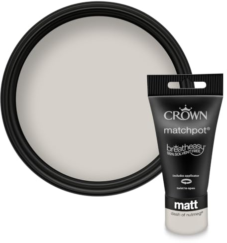 Crown WALLS & CEILINGS Neutral Beige Matt Paint Tester - Sample 40ml | Try Dash Of Nutmeg before you buy. See the true colour on your wall, in your own light. Low VOC, low odour, breatheasy