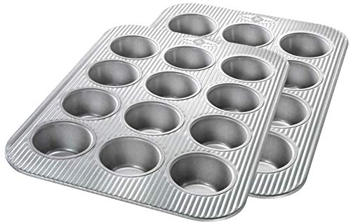 USA Pan Bakeware Cupcake and Muffin Pan, Nonstick Quick Release Coating, 12-Well, Set of 2, Aluminized Steel
