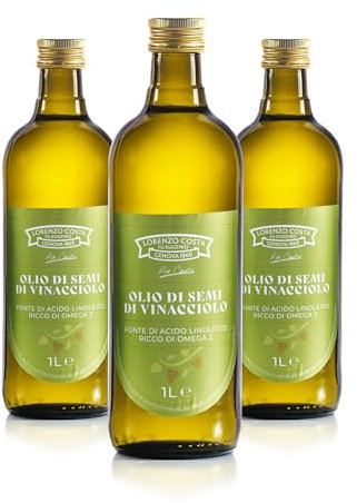 LORENZO COSTA FU EUGENIO | Olio di Vinacciolo Puro 1L | 100% Italiano da Semi di Uva Scelti | Ideale per Cucina, Fritto e Condimenti Leggeri