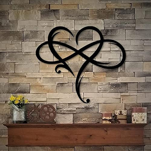 AOOLVY Arte de pared de corazón infinito, decoración única de metal con corazón infinito, placa de pared de acero, adornos de dormitorio para decoración del hogar, boda, sala de estar (negro, 15.7 x