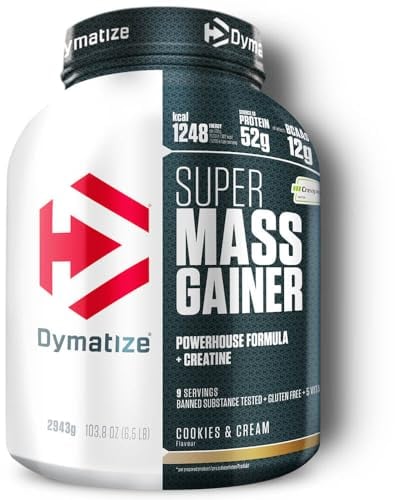 Dymatize Super Mass Gainer Cookies & Cream 2943g - Polvo Para Ganar Peso + Carbohidratos, Creapure Creatina, BCAA y Caseína
