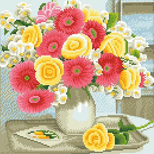 OWN4B Kreuzstich Stickpackungen Vorgedruckt, Blumen in der Vase Bilder 11CT 14,2x14,2 Zoll DIY Stickpackung Set