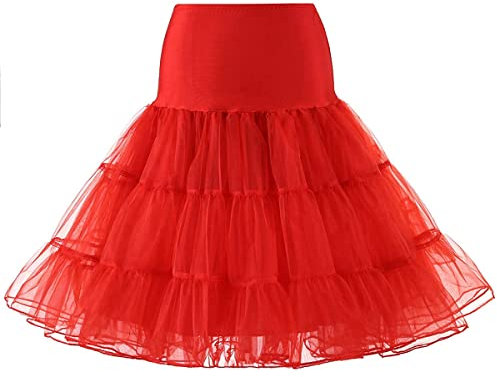 RULTA 50er Jahre Frauen Retro Petticoat Unterrock Vintage A-Linie Crinoline Halb Slips Rockabilly Tutu Rock (DE/NL/SE/PL, Alphanumerisch, M, Red)