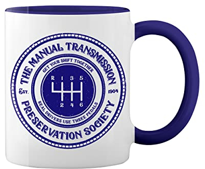 Get Your Shift Together Real Driver Use Three Pedals Weiße Tasse Mug mit blauem Felgen und Griff