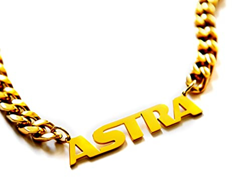 ASTRA Halskette Goldkette Panzerkette Gliederkette Edelstahl (Gold) Schriftzug Kettenlänge 60 cm, im Geschenkbeutel