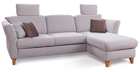 CAVADORE Schlafsofa Trend / Skandinavisches Ecksofa mit Federkern, Bettfunktion, Bettkasten im Longchair und 2 Kopfstützen / 249 x 86 x 162 / Cord, Hellgrau