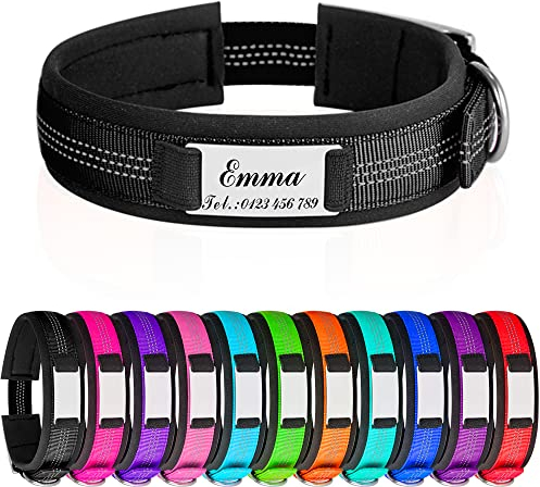 Hundehalsbänder mit Metallschnalle Reflektierende Hundehalsband mit Namensplakette Personalisiertes Nylon Halsband mit weich Gepolstertes Neopren Halsbänder mit Gravur