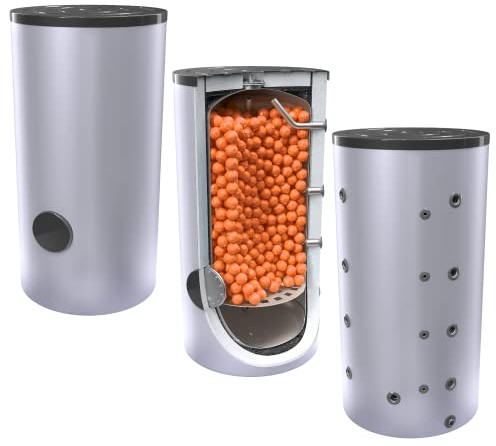 800L Hochleistung Hybrid, latenter, Pufferspeicher & 960 Kunststoffbälle, in denen das PCM - Phasenwechselmaterial verkapselt ist.