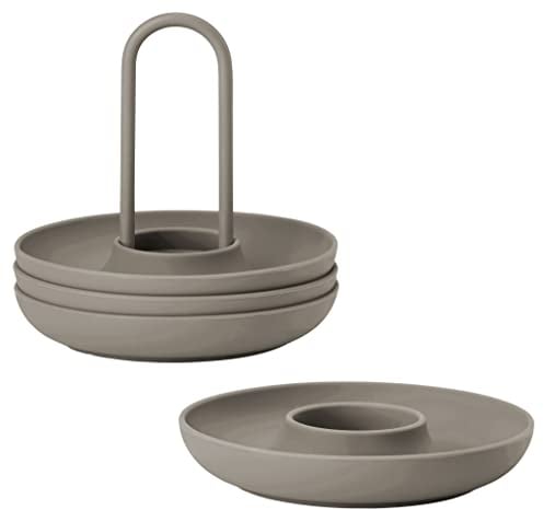 Zone Denmark Juego de 4 hueveras de silicona apilables con soporte, diámetro de 11,2 cm, altura de 9,5 cm, color gris
