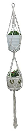 Suspension pour plantes d'intérieur en macramé - Corde en coton tissée à la main (double)