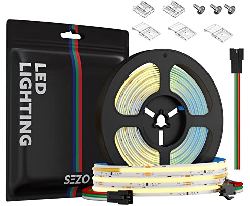 SEZO FCOB IC Hohe Dichte LED Streifen Pixeladressierbare COB+WS2811 IC Warmweiss 3000K LED Strip 5M 360LEDs/M 12W/M DC24V IP30 Farbwechsel DIY Dekoration (SPI LED Controller Separat Erhältlich)