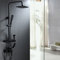 Julymoda Columna de ducha con mezclador kit de ducha hidromasaje 4 modos con cabezal de ducha y pistola de pulverización altura ajustable negro (20 × 20 cm)