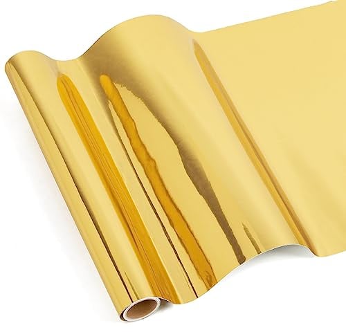 IModeur Metallic Chrome Gold Permanent Vinyl - 30.5 x 125 cm Glossy Gold Vinyl for Cricut, Self Adhesive Vinyl for Cup, Windows, Metal, DIY Gifts, Birthday Party