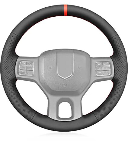 MEWANT Handgenähte schwarze PU-Leder-Auto-Lenkradschutz-Abdeckung für Dodge Ram 1500 2013-2018 / Dodge Ram 3500 2013-2018 Lenkradzubehör für Dodge Ram