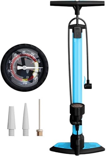 unycos - Pompa a Pedale per Bicicletta (160 PSI/11 Bar), Pompa ad Aria Portatile con Manometro Professionale per Valvole Presta e Schrader, Gonfia Pneumatici, Palloncini e Anelli (Blu)