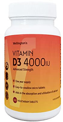 Wellington's Premium 4000iu Vitamin D3, High-Potency, Easy-to-Swallow, 365 Micro Vegetarian Tablets for Year-Round Immune Support, Enhanced Bone Health, Non-GMO, Gluten-Free, Suitable for All Ages