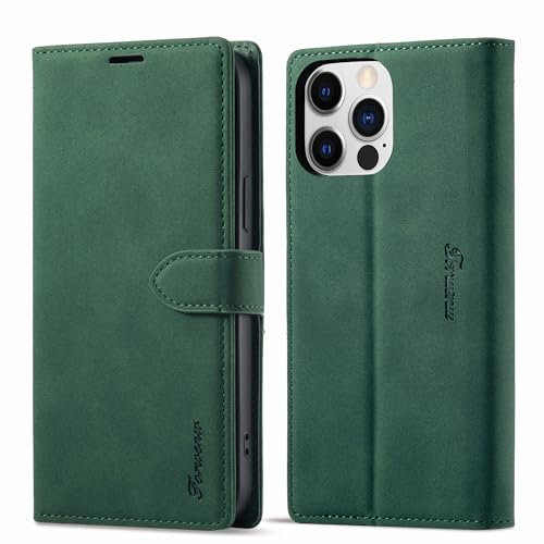 LOLFZ Wallet Case for iPhone 15 Pro, Premium Leather Case Card Holder Kickstand Magnetic Closure Flip Case Cover for iPhone 15 Pro - Green