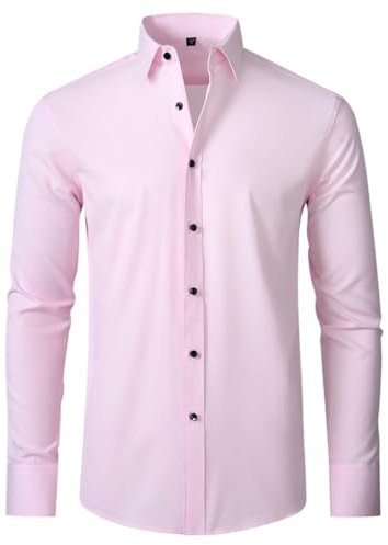 seiveini Chemise Homme Slim Fit Manches Longues Elastique Couleur Uni Chemises Habillées Boutonnées Revers Classiques Business Chemiser Homme Repassage Facile Pas Cher A Rose XS