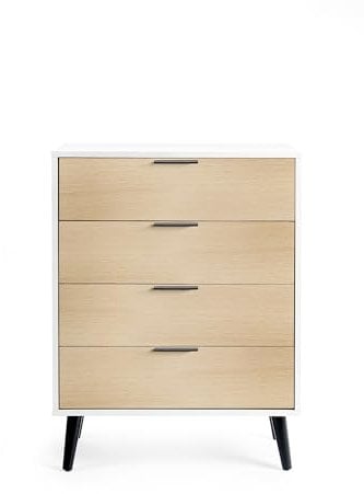 Julian Bowen Alba Kommode mit 4 Schubladen, Softclose, Weiß und Eiche, 100,5 x 78 x 40