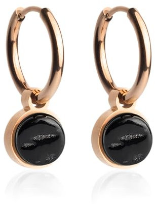 Roségold Gold Ohrringe Creolen mit Anhänger zum Wechseln • Edelstahl Ohrhänger mit Charm in schwarz • nickelfrei & wasserfest • MIX AND MATCH • Ø 16 mm