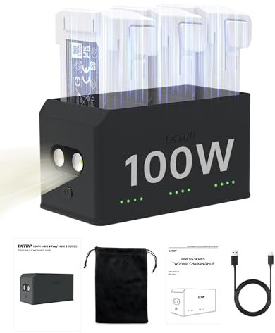 100W Mini 4 Pro/Mini 3 Series Battery Charging Hub (3X Fast Charging), Two-Way Battery Charger with Storage LED Lights Alarm Mode, Compatibility: DJI Mini 4 Pro, DJI Mini 3 Pro, DJI Mini 3 Drone