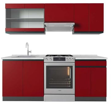 Vicco Küchenzeile R-Line, Küchenblock, Rot/Anthrazit, 200 cm, AP Marmor