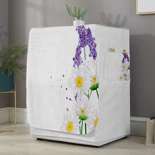 Highdi Housse de Protection pour Machine à Laver, Chargement Frontal Housse La Poussière avec Ouverture Frontale pour Linge Domestique (Capacité L 10.5~12KG,Impression Marguerite 6)