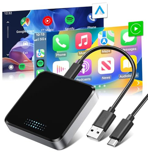 Beeptrum 2 in1 CarPlay/Android Auto Wireless Adapter, Easy Plug and Play, Low Latency, Compatible with Cars from 2016+, IOS 10+, Android 11+