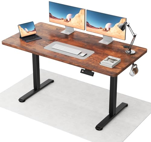 Flamaker Höhenverstellbarer Schreibtisch Ganze Tischplatte 110 x 53 cm Elektrischer Schreibtisch Höhenverstellbar für Steh-Sitz, Computertisch mit Memory-Funktion,Standing Desk,Vintagebraun