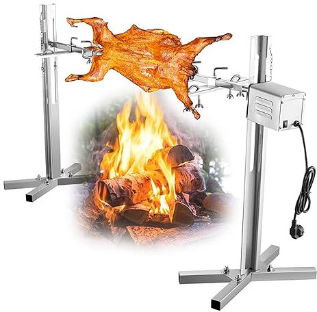 Electric Tripod Rotisserie Pig Roast BBQ Set Large Stainless Steel Picnic Grill Roaster Portable Heavy Duty Machine Rod Charcoal Kit Barbecue Rotary Chicken Meat Operated With Moter