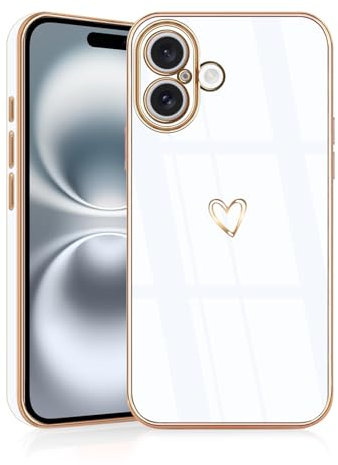 JRIANY for iPhone 16 Case, Protective Flexible Silicone Case with Cute Design Love Heart Pattern Shockproof Bumper Cover Compatible with Apple iPhone 16 6.1-Inch - White