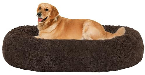 HMTOPE Orthopädisches Hundebett rund Hundekissen Hundesofa Katzenbett Donut Kuscheliges Hundekorb Waschbar, 100 cm Ø, Braun