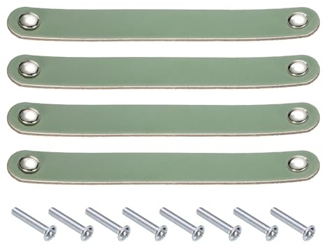 sourcing map 4 Pcs Leather Drawer Pulls, Kitchen and Wardrobe Door Knobs Leather Pulls Dresser Handles with Screw for Bathroom Kitchen Bedroom Dresser Cupboard, Green