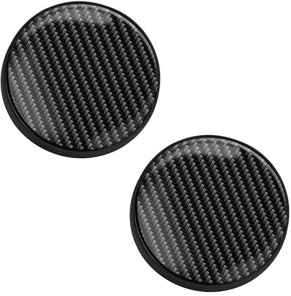 PSL Carbon Fiber Coaster, 2 Pack Black Round Car Cup Holder Inserts, 7cm Diameter, Non-Slip, Easy to Clean
