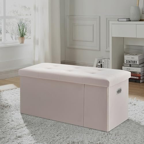 GC GAVENO CAVAILIA Ottoman Storage Box Chest With Lid | 38X38X38 Cm Pink Ottoman Blanket Box Seat | Foldable Storage Bench Footstool Toy Box For Living Room Hallway (Rose Pink, Large)