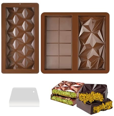 RYAN 2 Pièces Moule tablette Chocolat Moule Diamant Tablette Livré avec 1 Pinceau Anti-Adhésifs en Silicone pour Faire du Chocolat Fondant Gelée