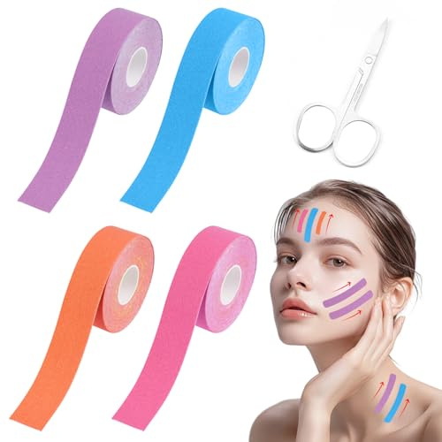 4 Stück Lifting Tapes Gesichtstape Anti Falten, Face Lifting Tape Gesicht | Falten Tape für Gesicht, Zuschneidbare Gesichtstape Gegen Falten, Facetape Gegen Falten für Straffung der Haut (2.5cm X 5m)