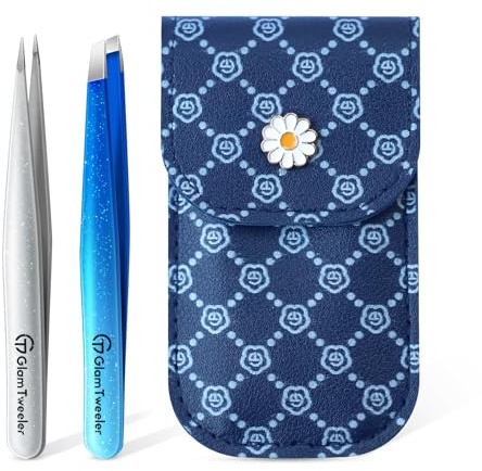 Ensemble de pinces à épiler Expert avec pointe biseautée et pointue et étui de rangement et de transport exclusif, ensemble de pinces à épiler GlamTweeler précises et pointues pour sourcils, poils du